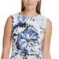 DKNY Women's Floral-Print Side-Knot Top Blue Size Small
