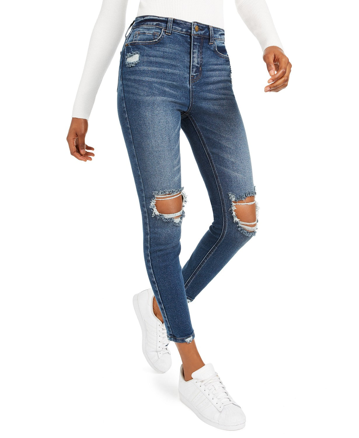 Vanilla Star Juniors' High-Rise Distressed Skinny Jeans Blue Size 13