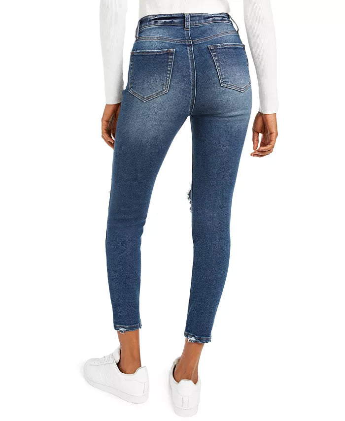 Vanilla Star Juniors' High-Rise Distressed Skinny Jeans Blue Size 13