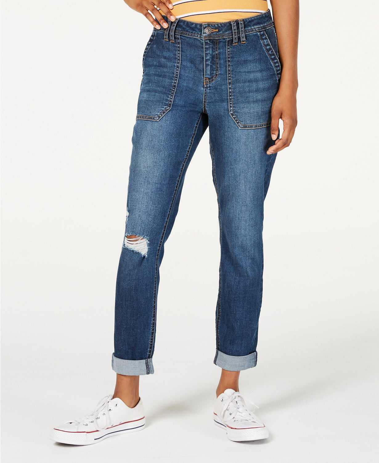 Vanilla Star Women's Ripped Cuffed Jeans Blue Size 1