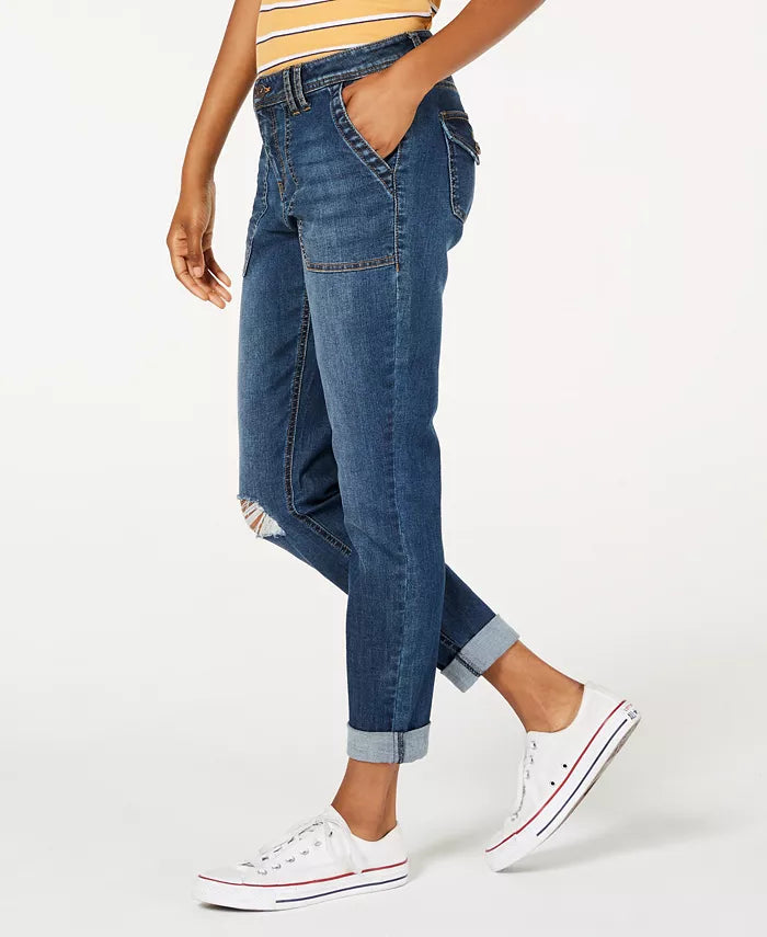 Vanilla Star Women's Ripped Cuffed Jeans Blue Size 1