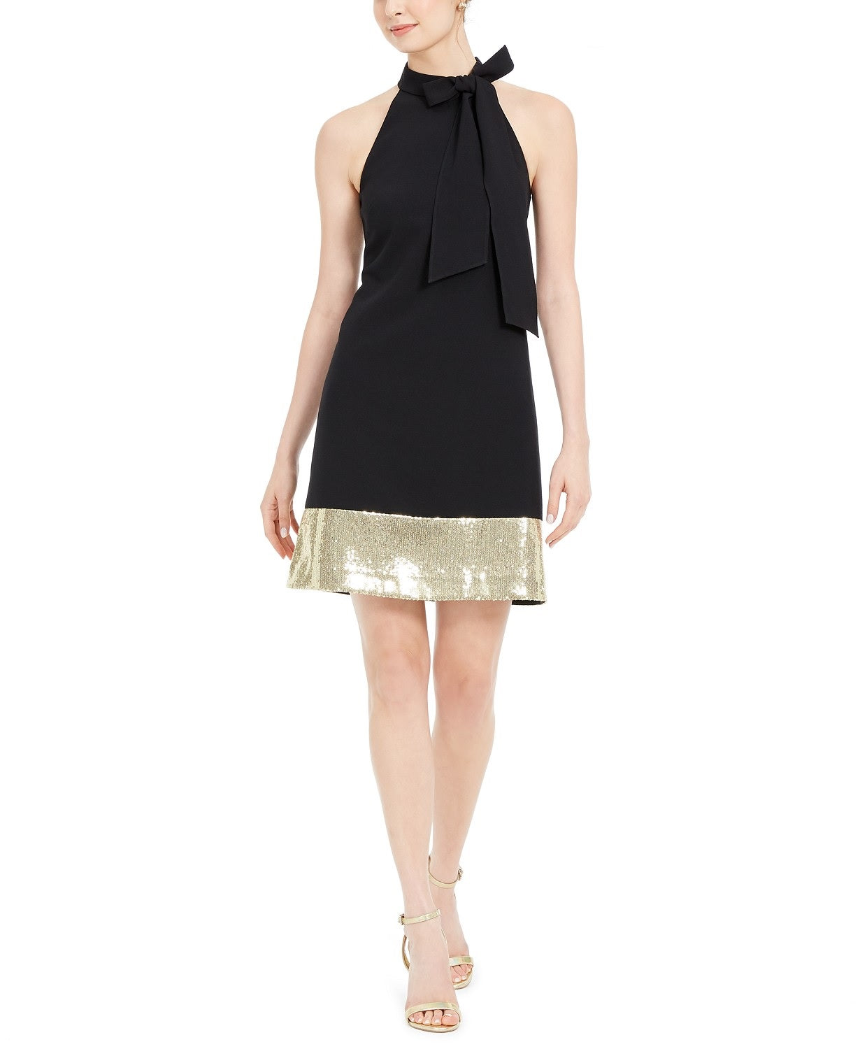 Vince Camuto Women's Tie-Neck Glitter-Hem Shift Dress Bgd Size 16