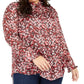 Tommy Hilfiger Women's Plus Size Printed Ruffled Button-Front Top Gray Size 0X