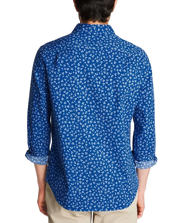 Nautica Men's Blue Sail Classic-Fit Stretch Floral-Print Poplin Shirt Blue Size 2 Extra Large