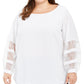 Calvin Klein Women's Plus Size Lace-Sleeve Top White Size 1X