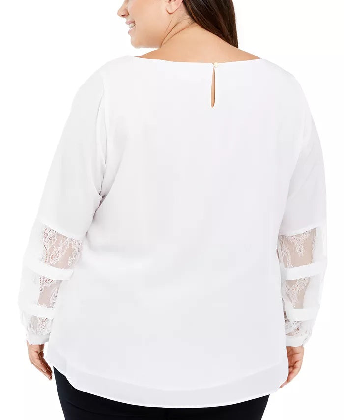 Calvin Klein Women's Plus Size Lace-Sleeve Top White Size 1X