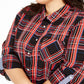 Tommy Hilfiger Women's Plus Size Plaid Button-Front Roll-Tab-Sleeve Cotton Top Red Size 0X