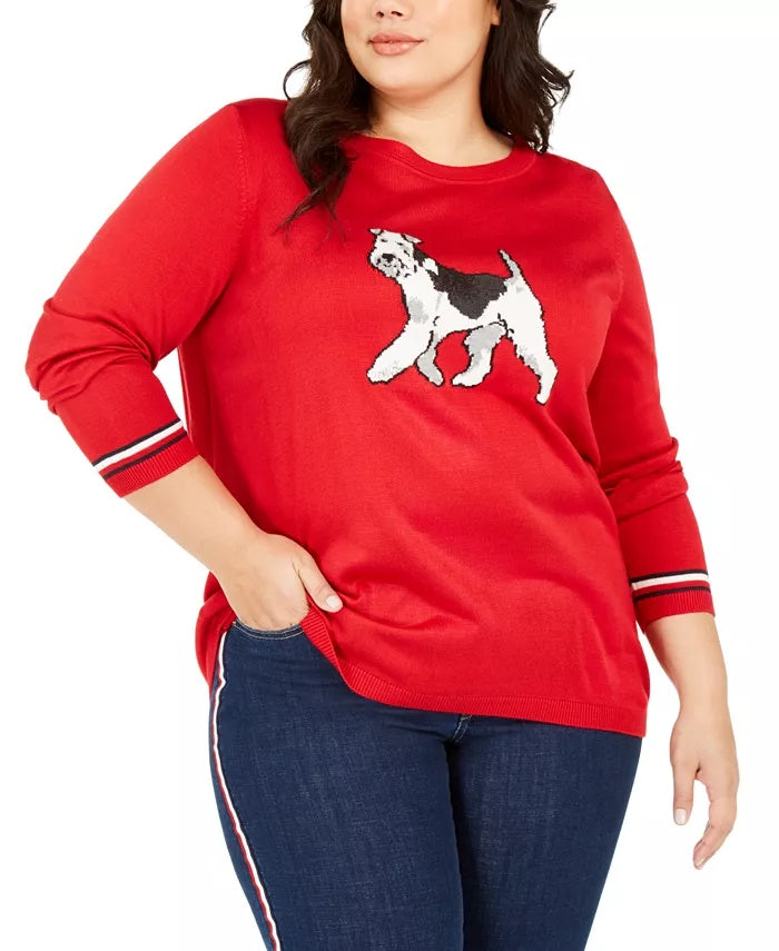 Tommy Hilfiger Women's Plus Knit Dog Graphic Sweater Medium Red Size 1X