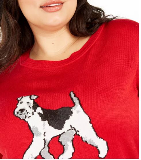 Tommy Hilfiger Women's Plus Knit Dog Graphic Sweater Medium Red Size 1X