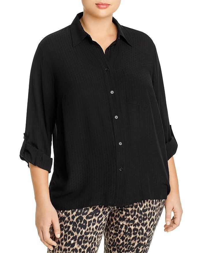 Michael Kors Women's Plus Swiss Dot Button-Down Top Black Size 2 Extra Large