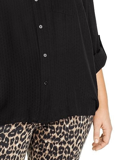 Michael Kors Women's Plus Swiss Dot Button-Down Top Black Size 2 Extra Large