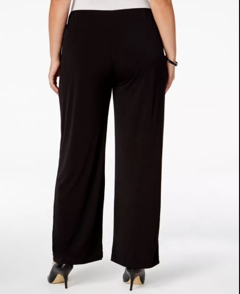 NY Collection Women's Plus Pull On Wide Leg Pants Black Size 2X