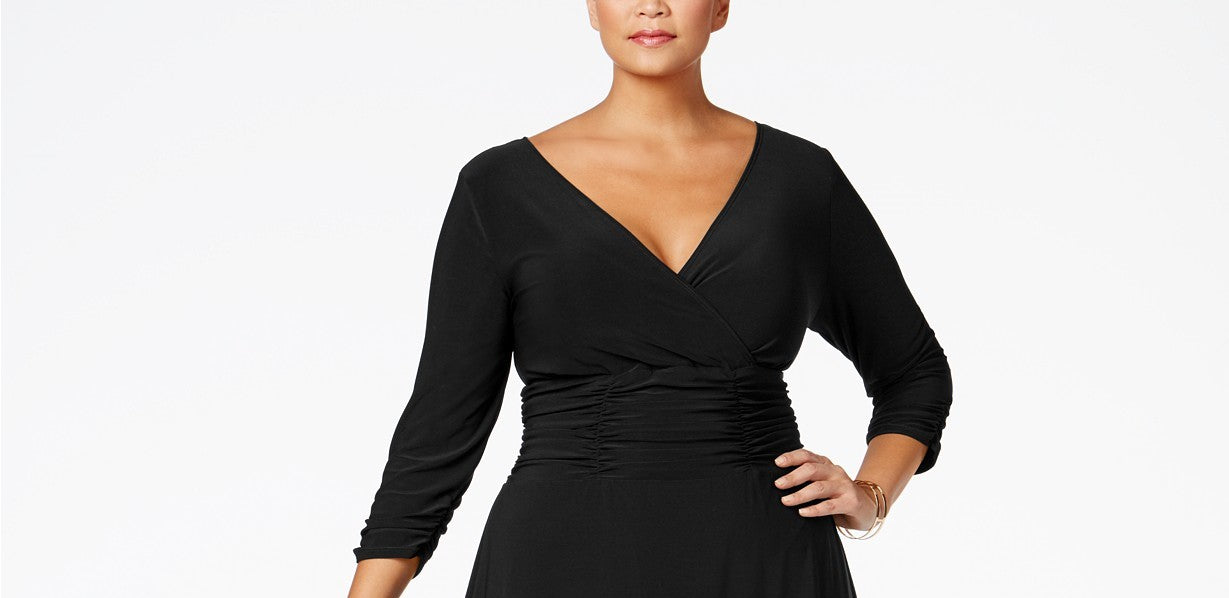 NY Women's Collection Plus Size Ruched A-Line Dress Black Size Extra Large