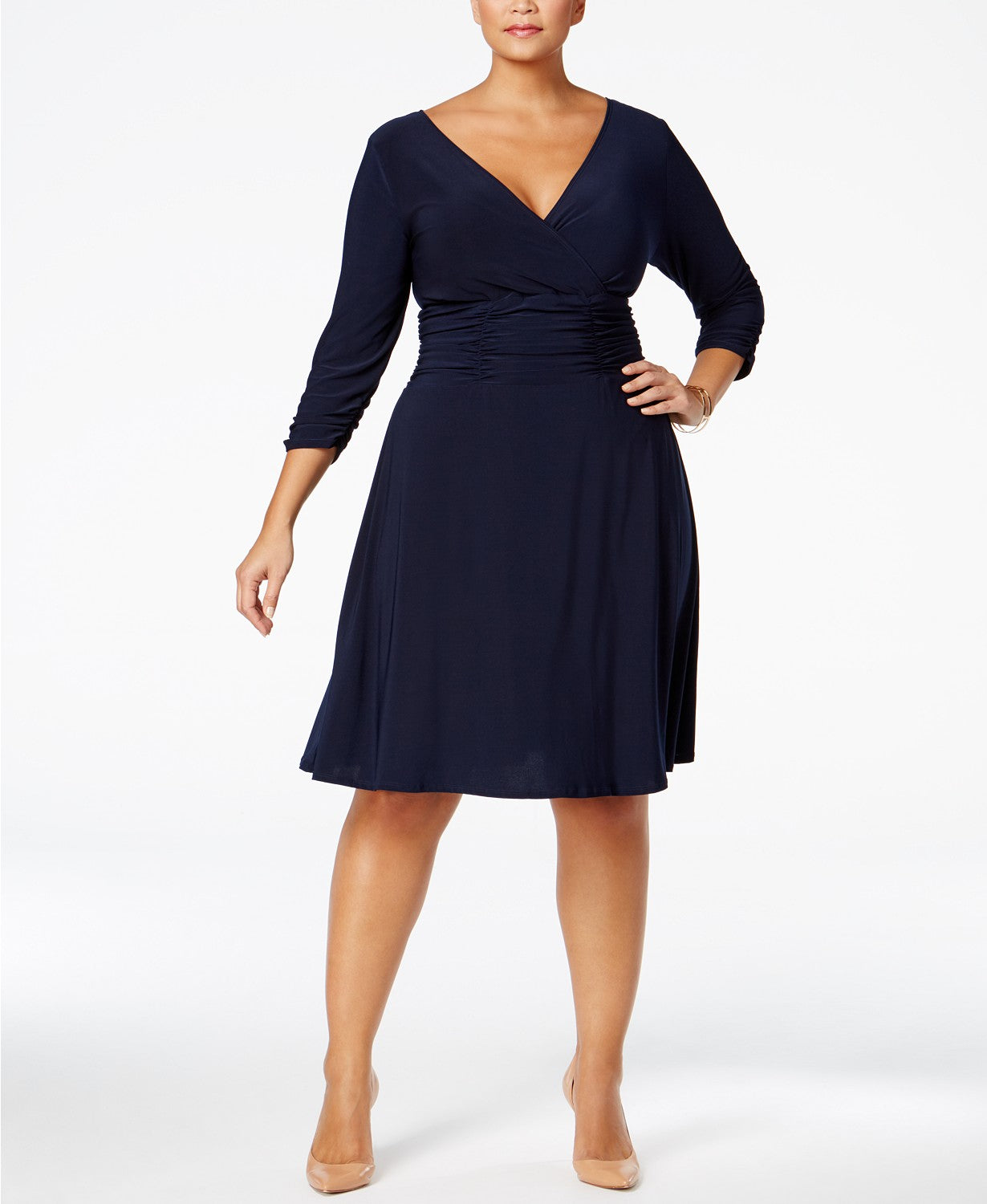 NY Collection Women's Plus Size Ruched A-Line Dress Blue Size XXX-Large