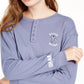 Disney Juniors' Stitch Henley T-Shirt Blue Size X-Small