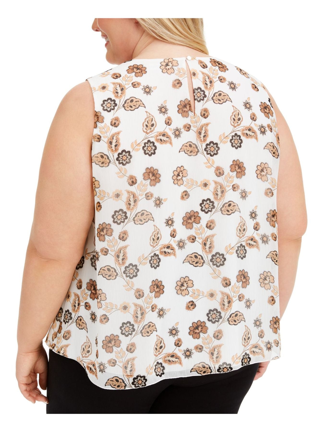Calvin Klein Women's Plus Size Pleated-Neck Top White Size 3X