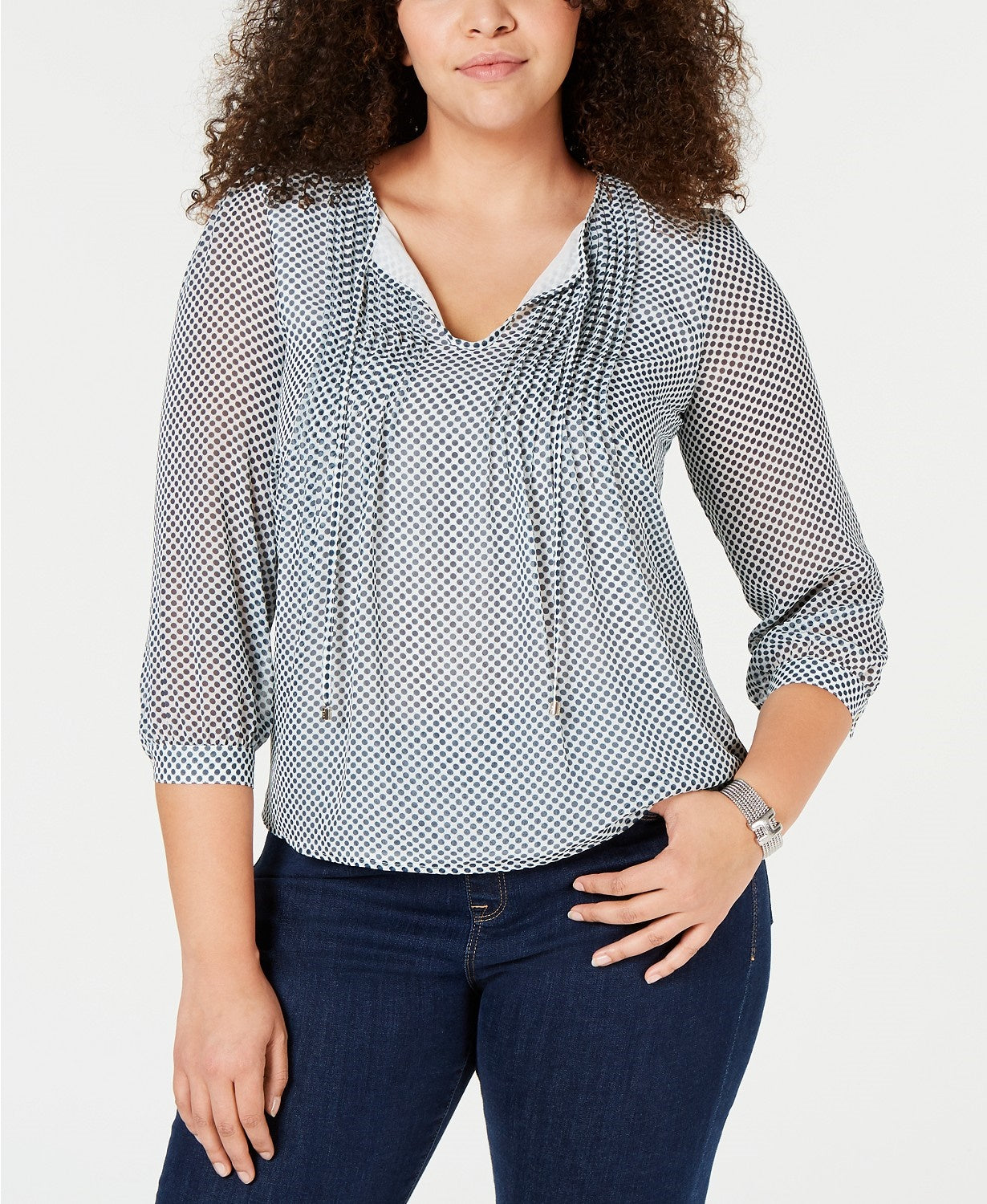 Tommy Hilfiger Women's Plus Size Dot-Print Pintucked Top  Bright Green Size 2X