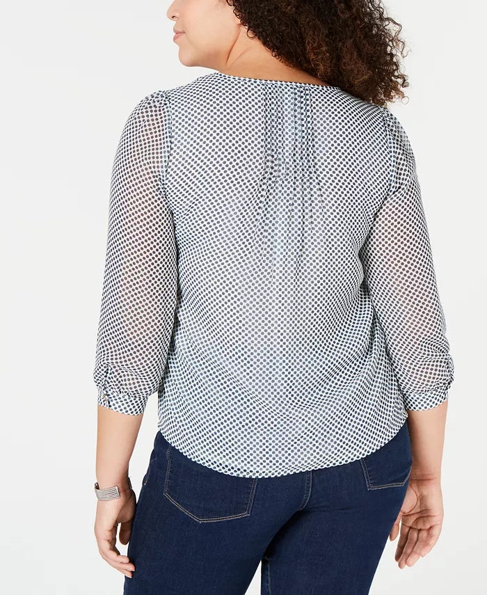 Tommy Hilfiger Women's Plus Size Dot-Print Pintucked Top  Bright Green Size 2X