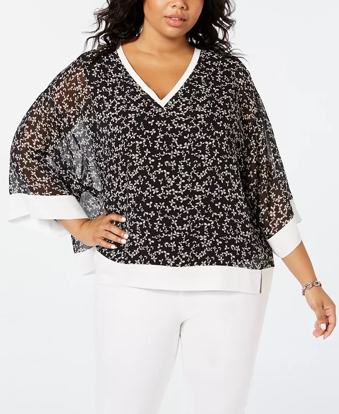 Tommy Hilfiger Women's Plus Size Printed Chiffon Top Charcoal Size 1X