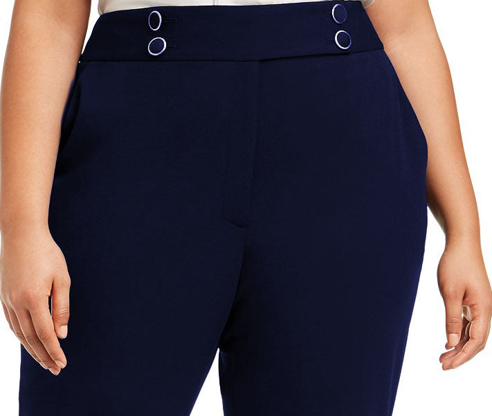Calvin Klein Women's Plus Size Button-Detail Dress Pants Blue Size 18