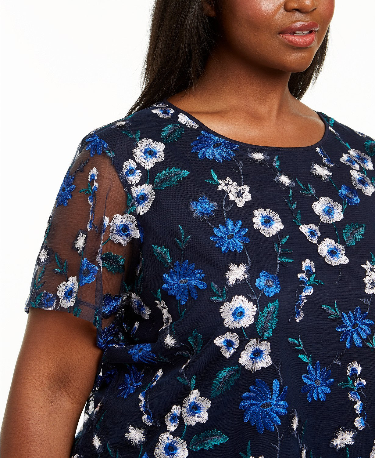 Calvin Klein Women's Plus Size Embroidered Floral Top Black Size 1X