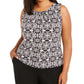 Calvin Klein Women's  Sleeveless Printed Pleat Neck Top Black Size 2X