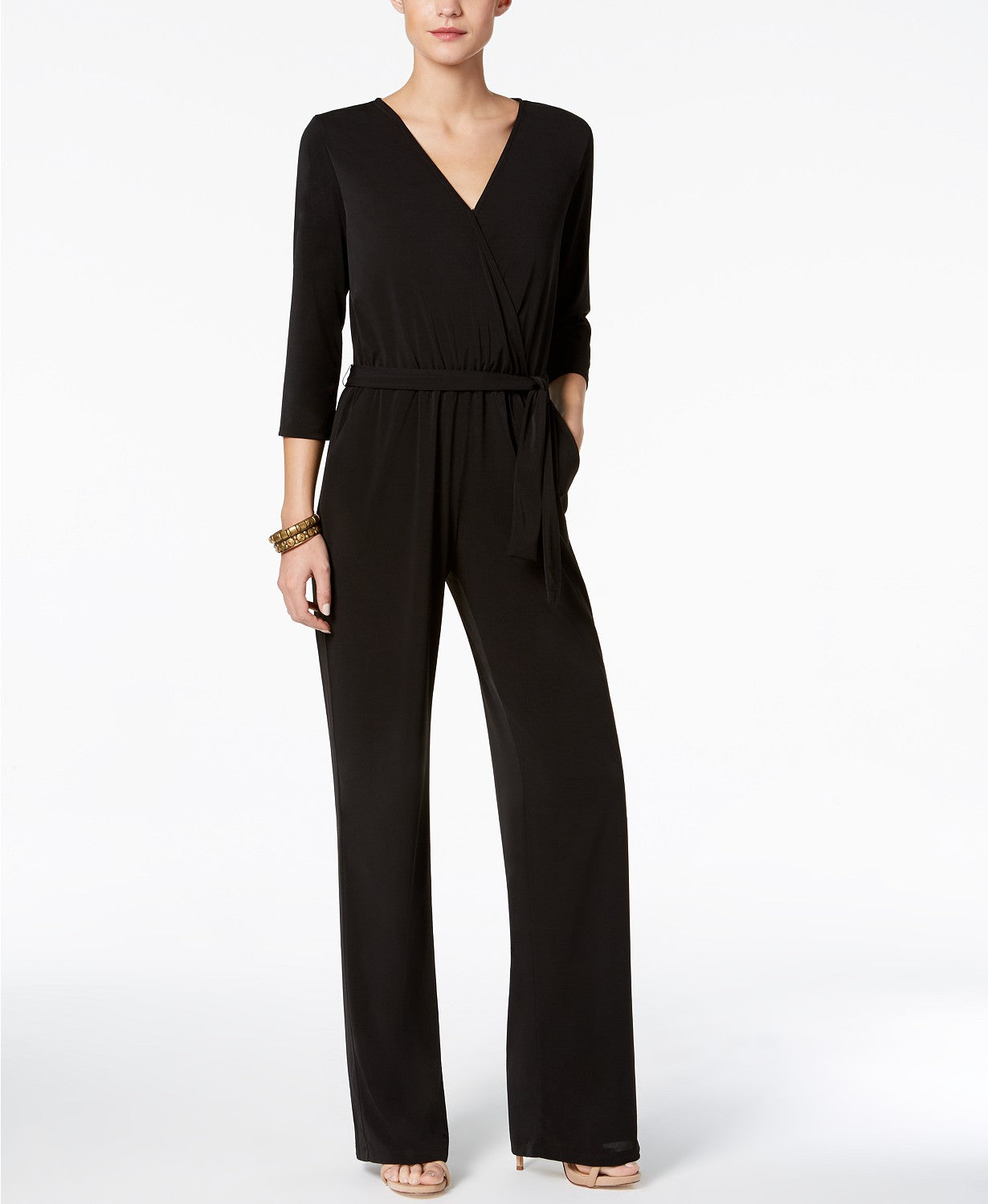 Ny Collection Women's Petite Belted Jumpsuit Black Size Petite Large