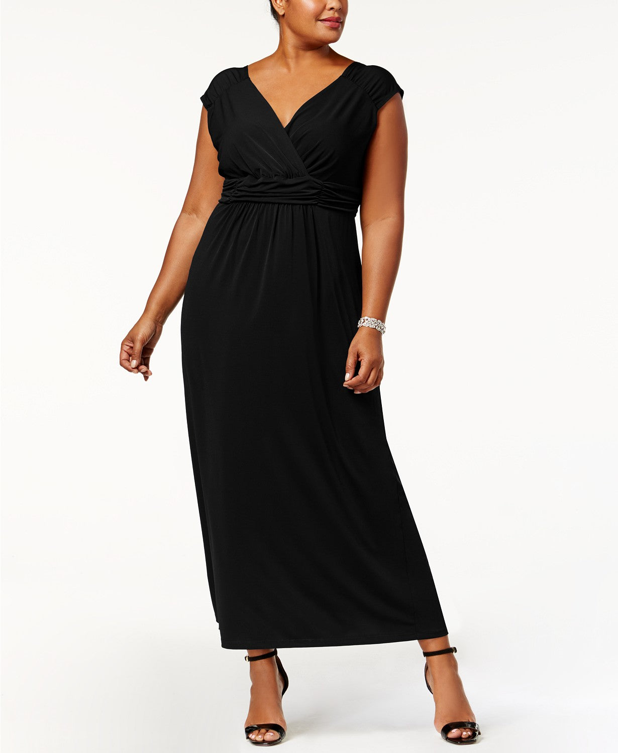 NY Women's Collection Plus Size Ruched Empire Maxi Dress Black Size 2 Extra Large