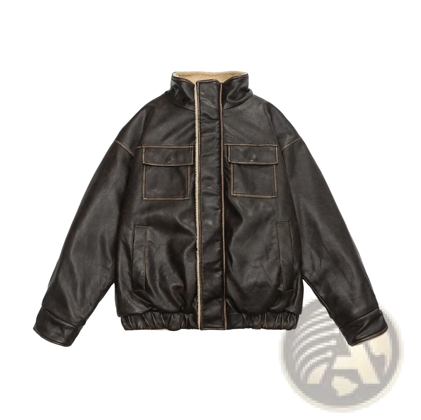 Maillard Leather Bomber Jacket with Shearling Lining