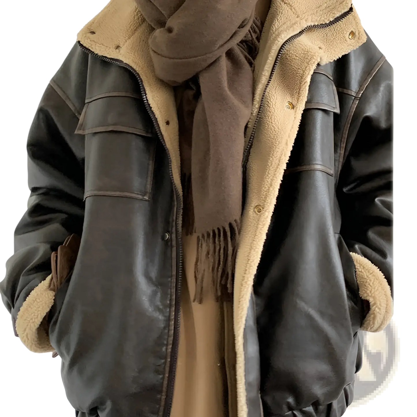 Maillard Leather Bomber Jacket with Shearling Lining