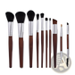 Makeup Brush Set 10 Piece Professional Silver Wood