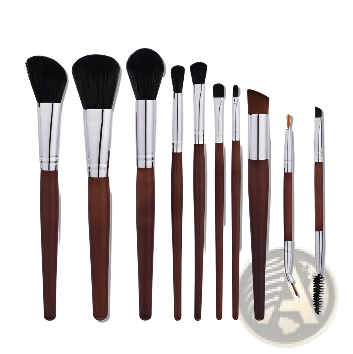 Makeup Brush Set 10 Piece Professional Silver Wood