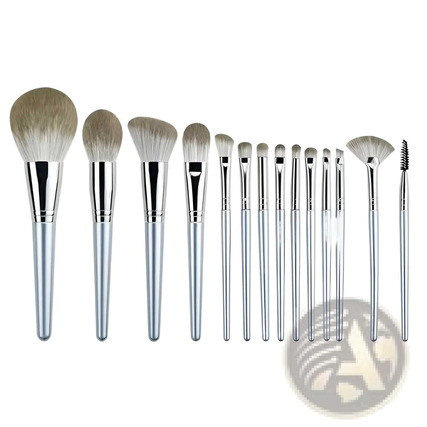 Makeup Brush Set with 15 Silver Pieces and Case