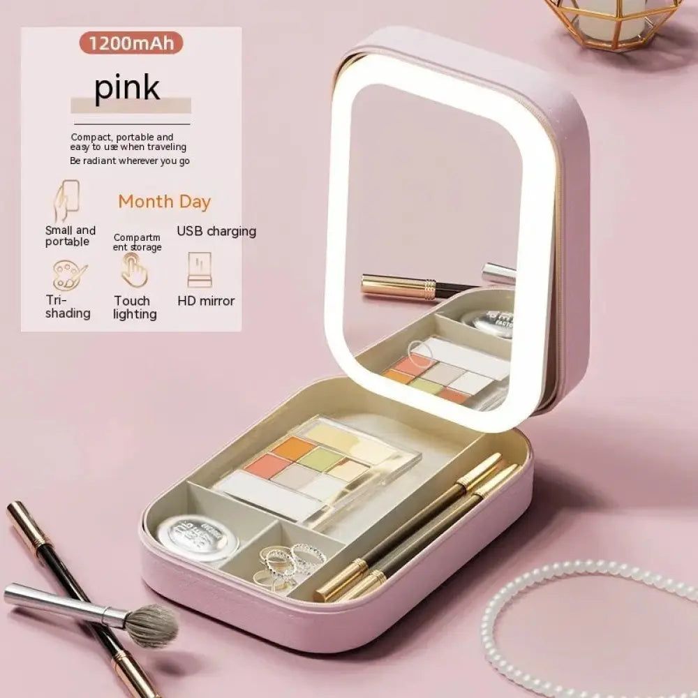 Portable Led Travel Makeup Mirror and Jewelry Storage Box