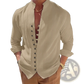 Mandarin Collar Linen Blend Wrinkle Resistant Casual Shirt