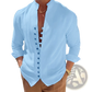Mandarin Collar Linen Blend Wrinkle Resistant Casual Shirt