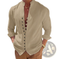 Mandarin Collar Linen Blend Wrinkle Resistant Casual Shirt
