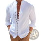 Mandarin Collar Linen Blend Wrinkle Resistant Casual Shirt
