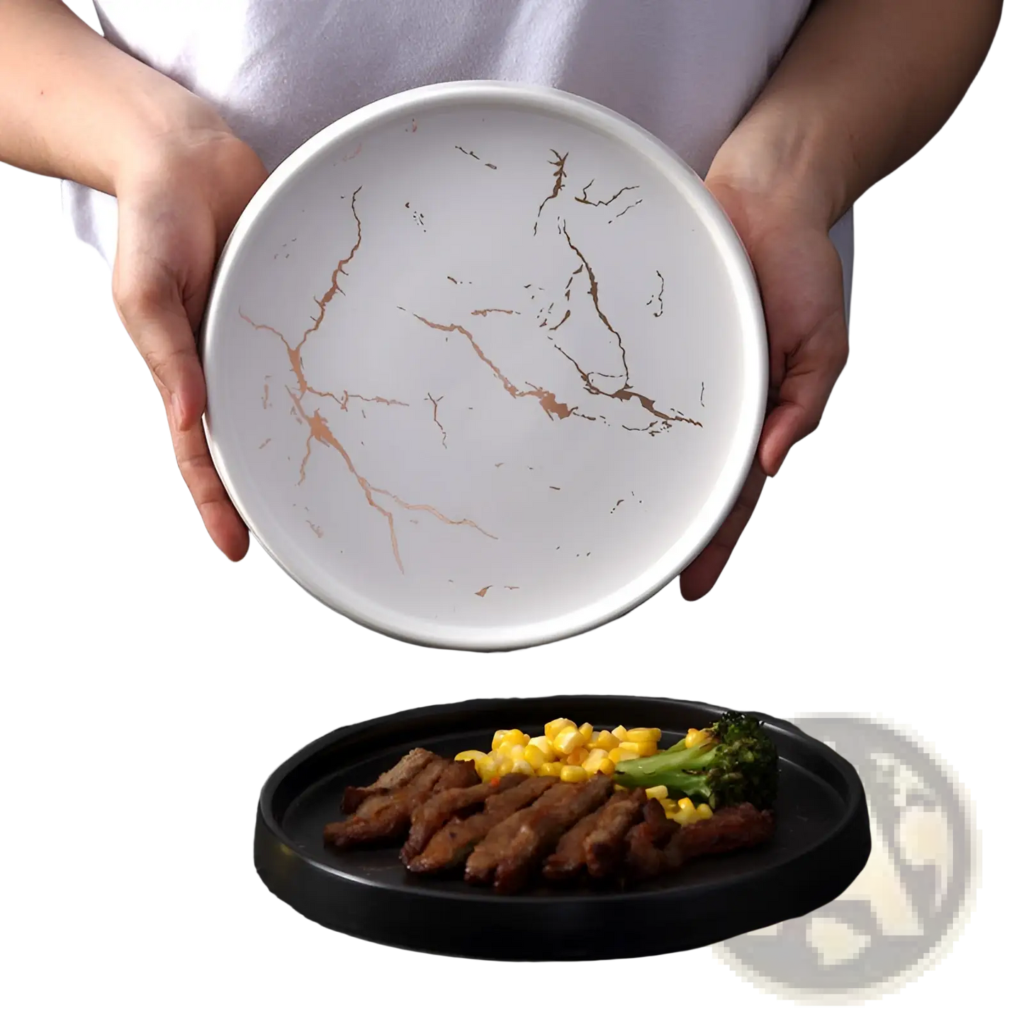 Marble Ceramic Plate with Gold Veining Tray