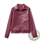 Maroon Faux Leather Biker Jacket for Women