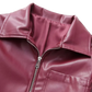 Maroon Faux Leather Biker Jacket for Women