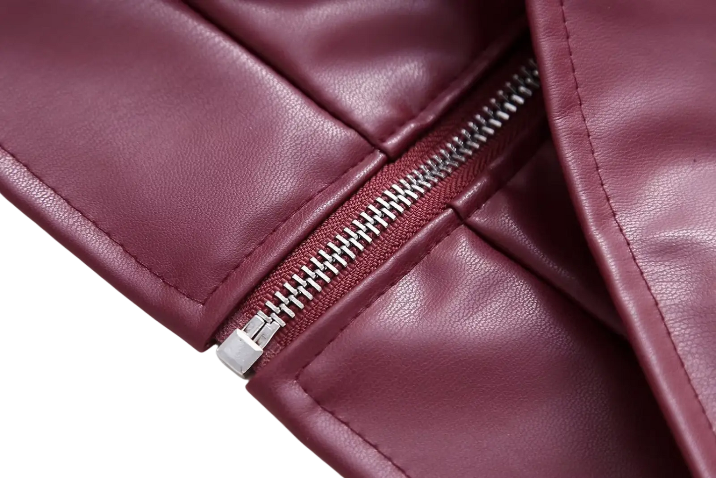 Maroon Faux Leather Biker Jacket for Women