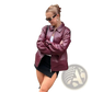 Maroon Faux Leather Biker Jacket for Women