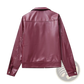 Maroon Faux Leather Biker Jacket for Women
