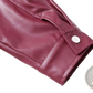 Maroon Faux Leather Biker Jacket for Women