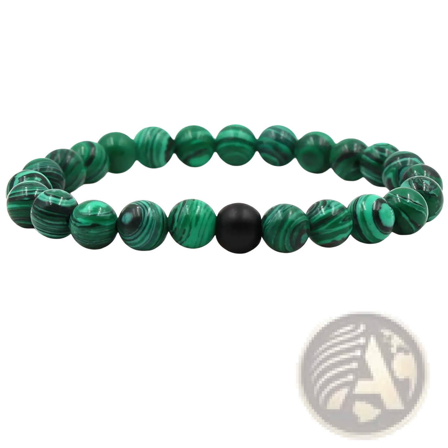 Matte Black and Green Malachite Elastic Bead Bracelet