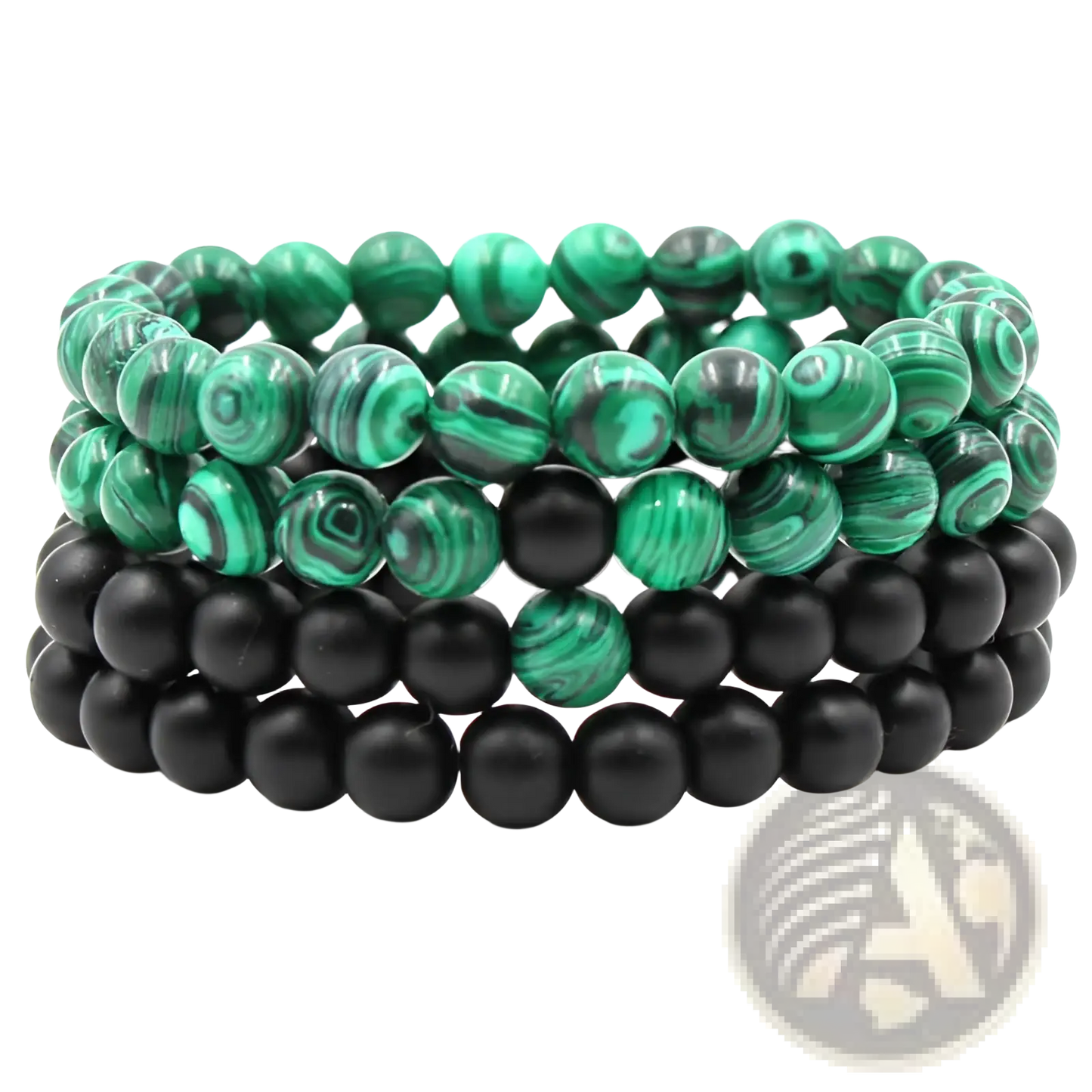 Matte Black and Green Malachite Elastic Bead Bracelet