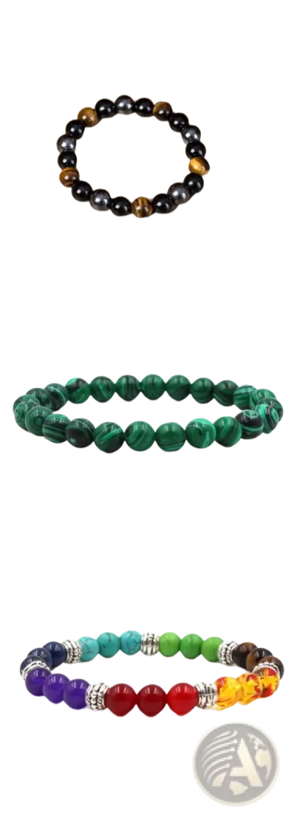 Matte Black and Green Malachite Elastic Bead Bracelet