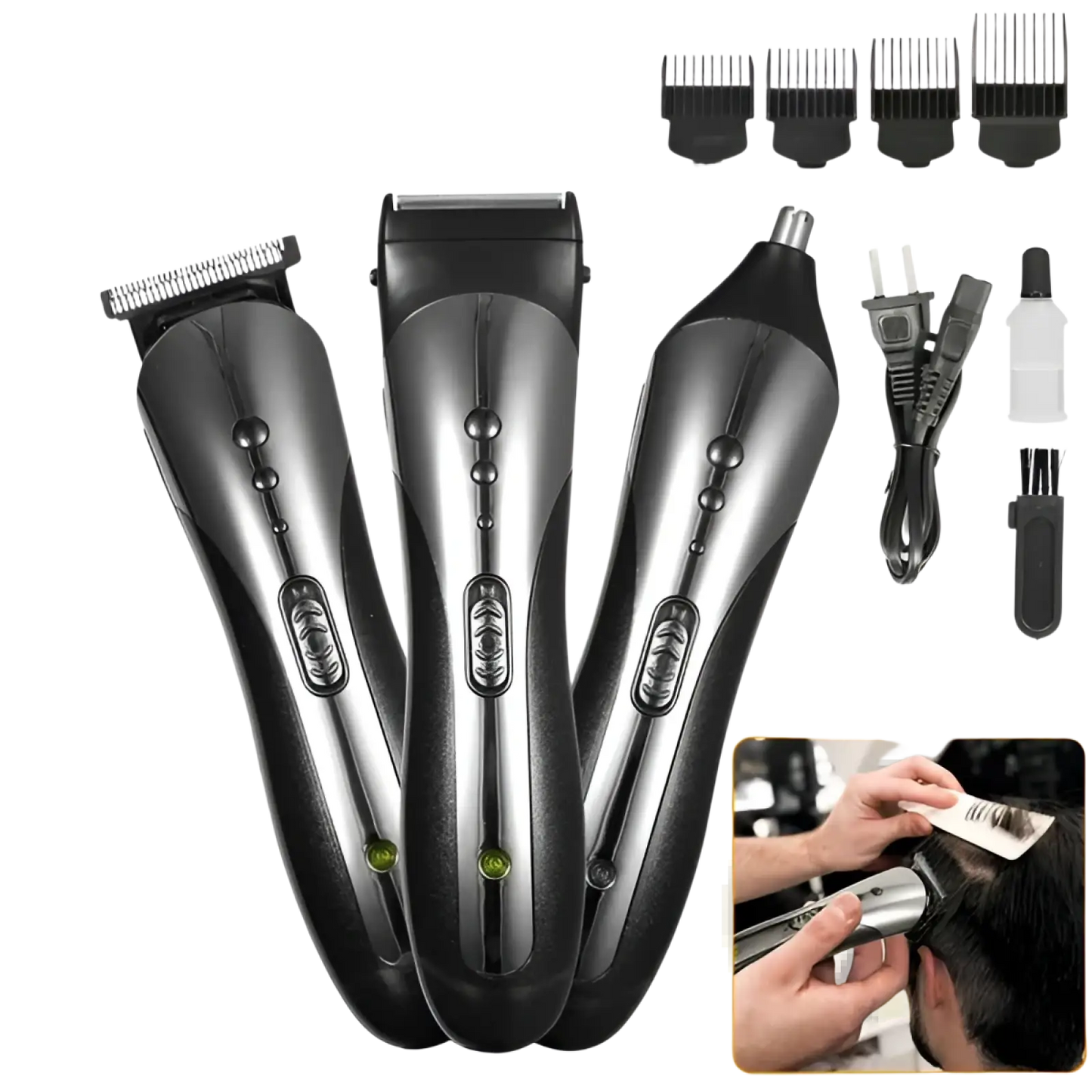 Men Electric Hair Clipper 3-in-1 Grooming Kit Set