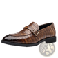 Men Leather Croco Loafers with Silver Buckle